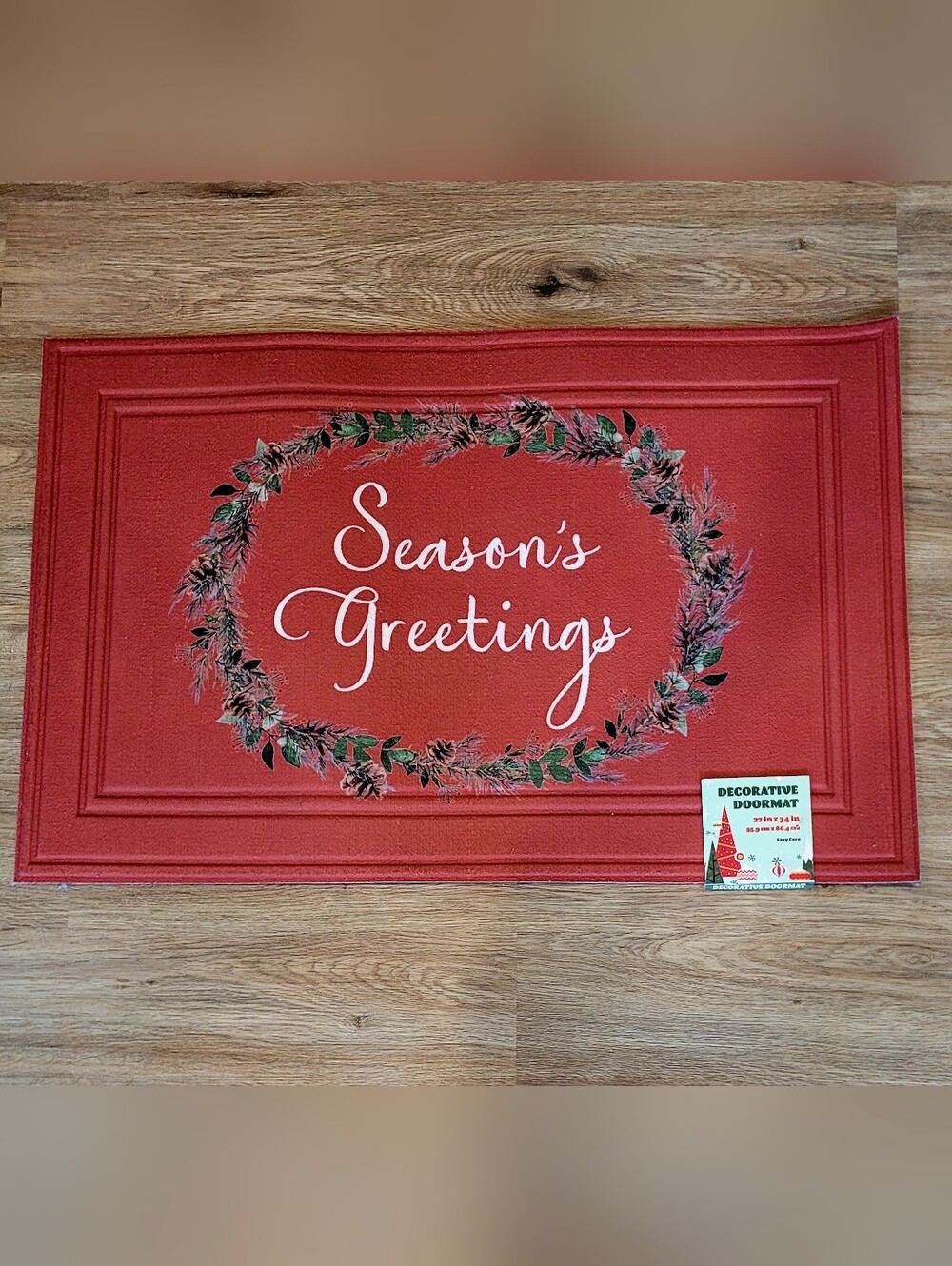 Season's Greetings Red Decorative Doormat